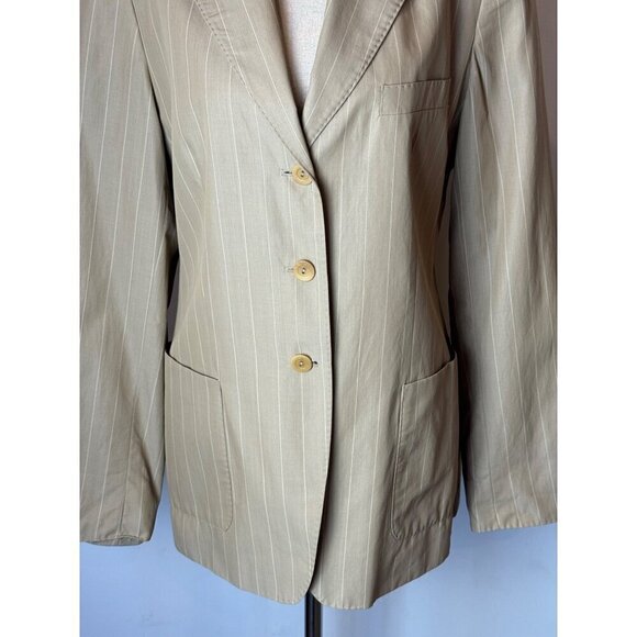 Max Mara Tan Striped Single Breasted 3 Button Lightweight Blazer Size 10 - Picture 6 of 12